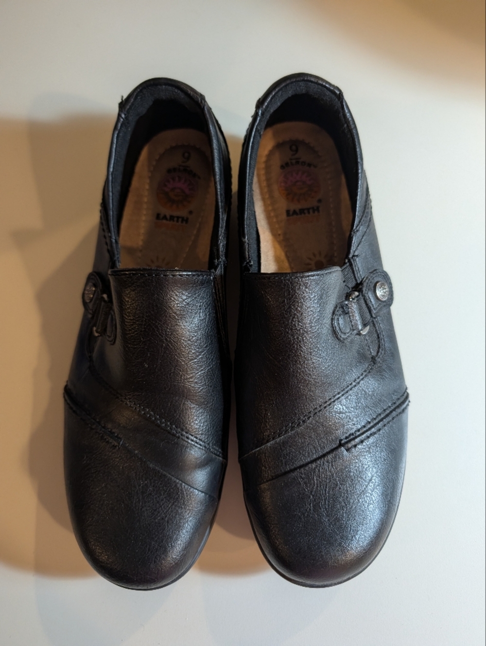 Earth Black Slip-On Loafers with Side Buckle Detail Woman's Size 9